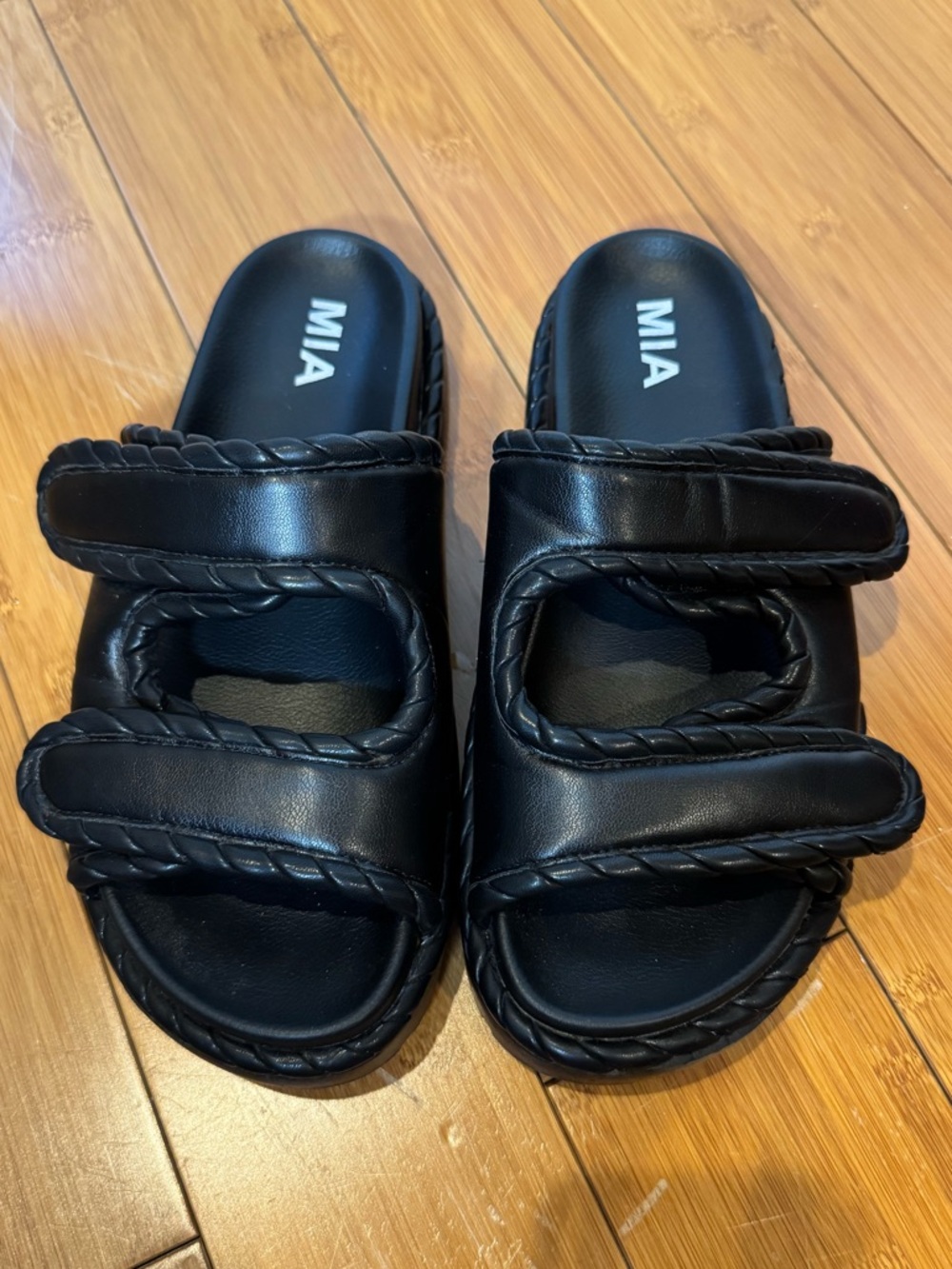 MIA Black Padded Double Strap Slides Sandals Size 7.5